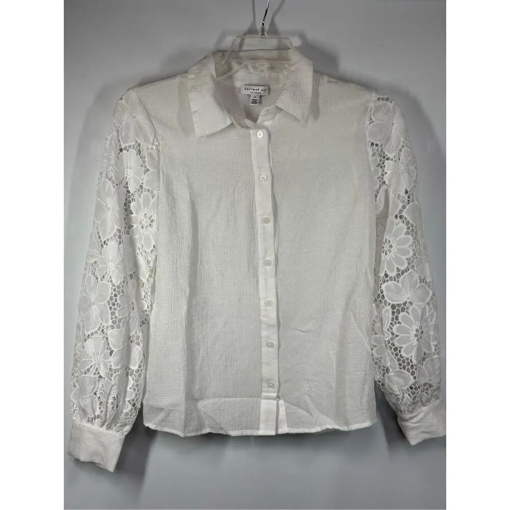 B29- Current Air Los Angeles blouse floral lace open knit sleeve size small NWOT